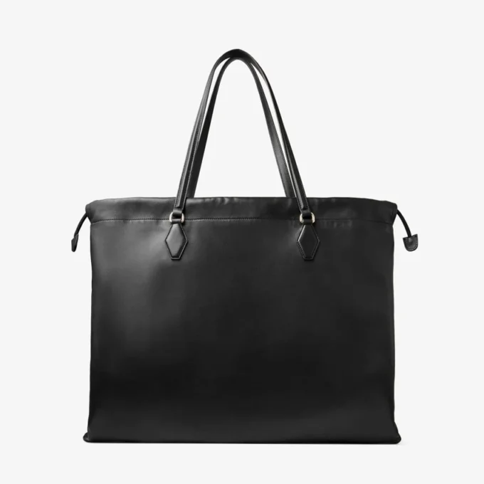 Bolso tote grande con cordón de piel de napa negra y logotipo de jimmy choo en relieve