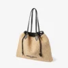 Bolso tote grande con cordón de rafia suave natural y ribetes de piel de becerro lisa Bolso tote grande con cordón de rafia suave natural y ribetes de piel de becerro lisa