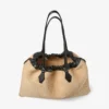 Bolso tote grande con cordón de rafia suave natural y ribetes de piel de becerro lisa Bolso tote grande con cordón de rafia suave natural y ribetes de piel de becerro lisa