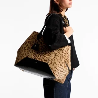 Bolso tote grande Diamond Bolso tote de potro con estampado de leopardo natural