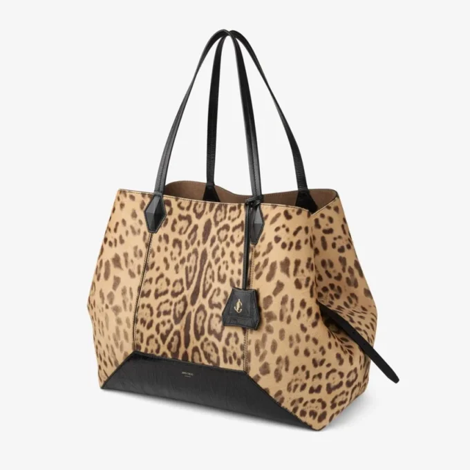 Bolso tote grande Diamond Bolso tote de potro con estampado de leopardo natural Bolso tote grande Diamond Bolso tote de potro con estampado de leopardo natural