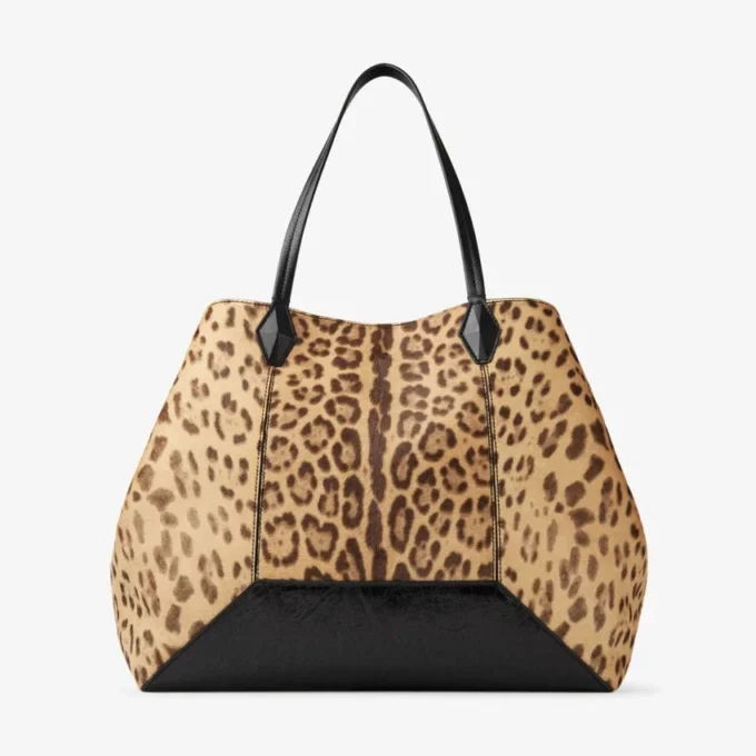 Bolso tote grande Diamond Bolso tote de potro con estampado de leopardo natural Bolso tote grande Diamond Bolso tote de potro con estampado de leopardo natural