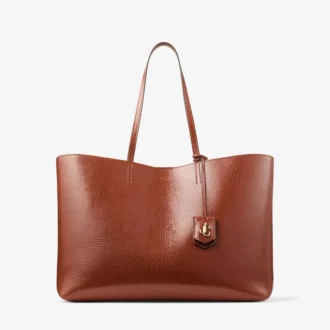 Bolso tote Nine2Five East-West de piel con estampado Elaphe en color coñac