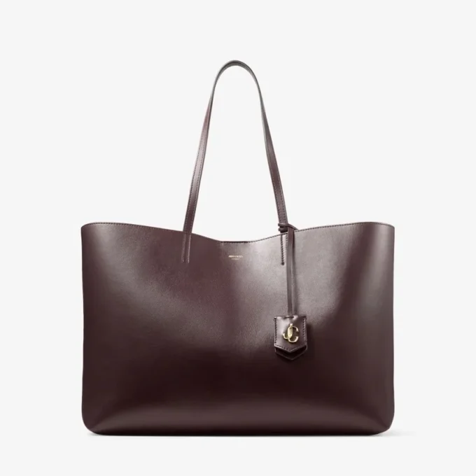 Bolso tote Nine2Five East-West de piel de becerro lisa en color merlot intenso