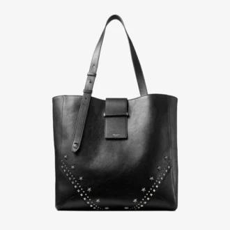 Bolso tote vertical Bar mediano Bolso tote de piel de becerro de grano suave en negro con estrellas texturizadas