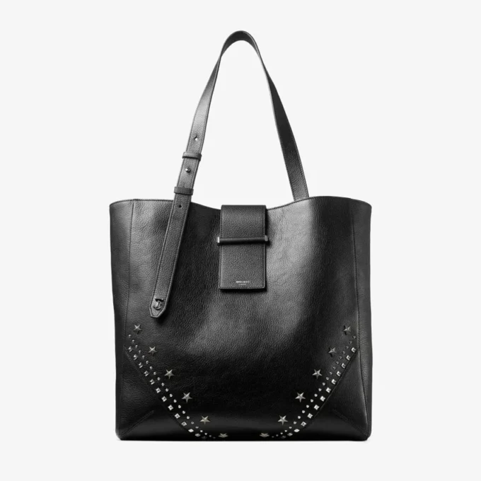 Bolso tote vertical Bar mediano Bolso tote de piel de becerro de grano suave en negro con estrellas texturizadas Bolso tote vertical Bar mediano Bolso tote de piel de becerro de grano suave en negro con estrellas texturizadas
