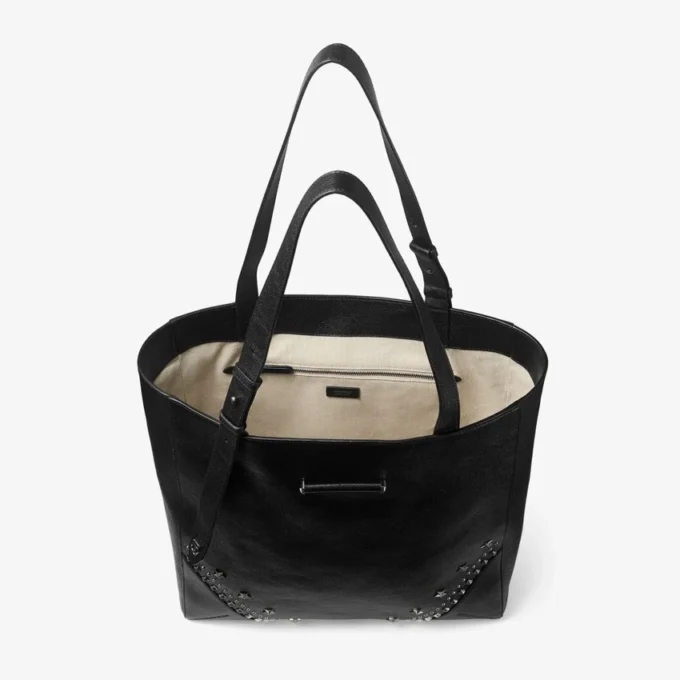 Bolso tote vertical Bar mediano Bolso tote de piel de becerro de grano suave en negro con estrellas texturizadas Bolso tote vertical Bar mediano Bolso tote de piel de becerro de grano suave en negro con estrellas texturizadas
