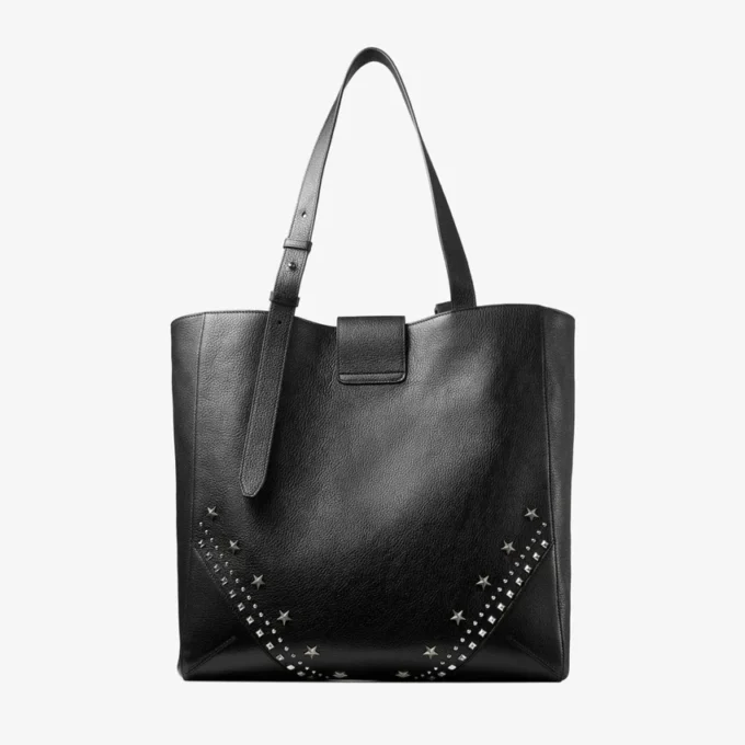 Bolso tote vertical Bar mediano Bolso tote de piel de becerro de grano suave en negro con estrellas texturizadas Bolso tote vertical Bar mediano Bolso tote de piel de becerro de grano suave en negro con estrellas texturizadas