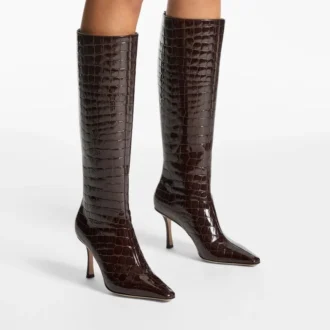 Botas Agathe 85 Sambuco de piel brillante con relieve de cocodrilo