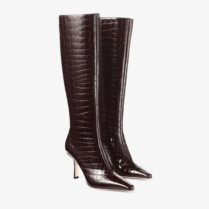 Botas Agathe 85 Sambuco de piel brillante con relieve de cocodrilo