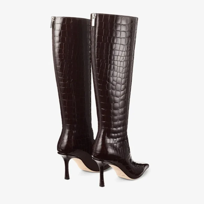 Botas Agathe 85 Sambuco de piel brillante con relieve de cocodrilo