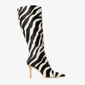 Botas altas Gloria 85 de piel de potro con estampado de cebra natural