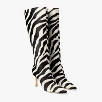 Botas altas Gloria 85 de piel de potro con estampado de cebra natural