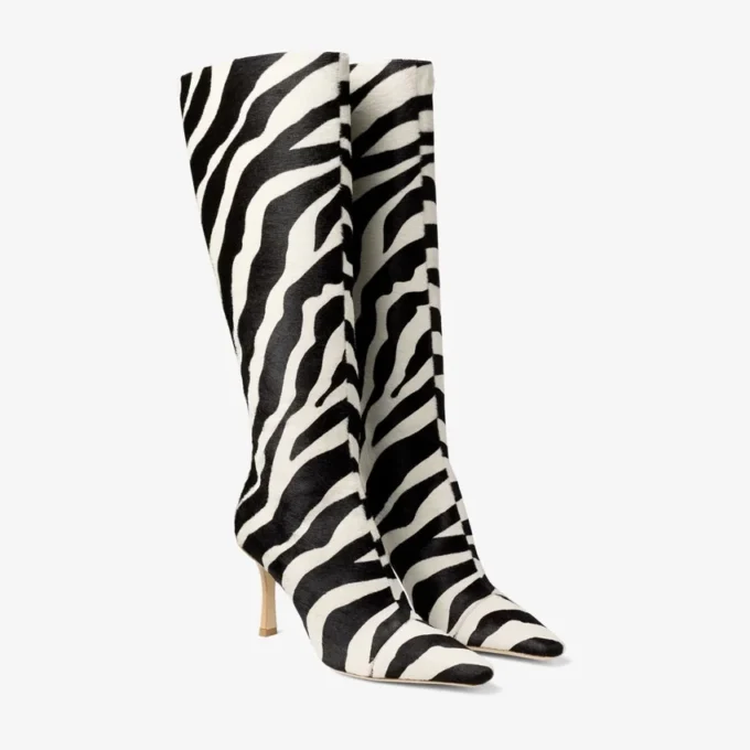 Botas altas Gloria 85 de piel de potro con estampado de cebra natural