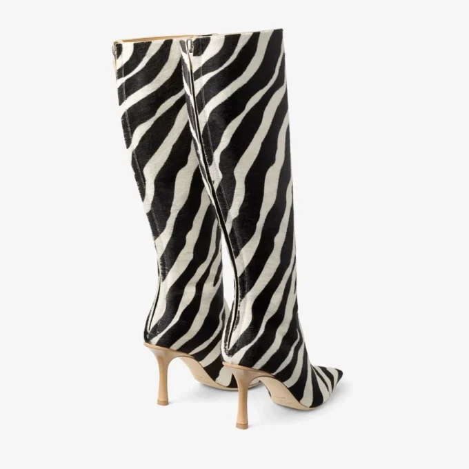Botas altas Gloria 85 de piel de potro con estampado de cebra natural