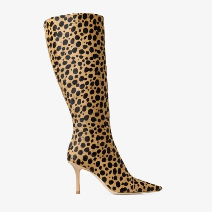 Botas altas Gloria 85 de piel de potro con estampado de leopardo natural
