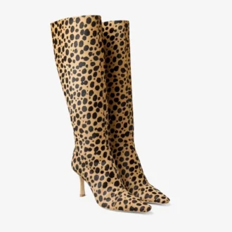 Botas altas Gloria 85 de piel de potro con estampado de leopardo natural