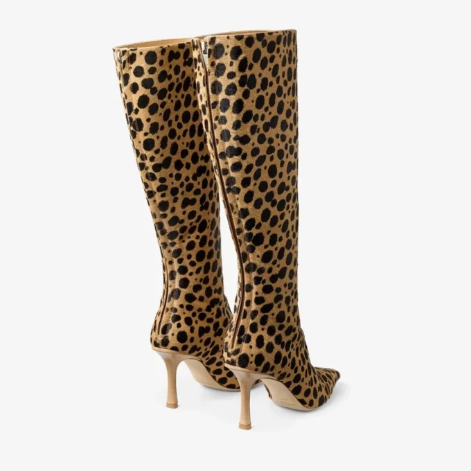 Botas altas Gloria 85 de piel de potro con estampado de leopardo natural