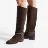 Botas altas Lawton de ante marrón y piel de becerro Botas altas Lawton de ante marrón y piel de becerro