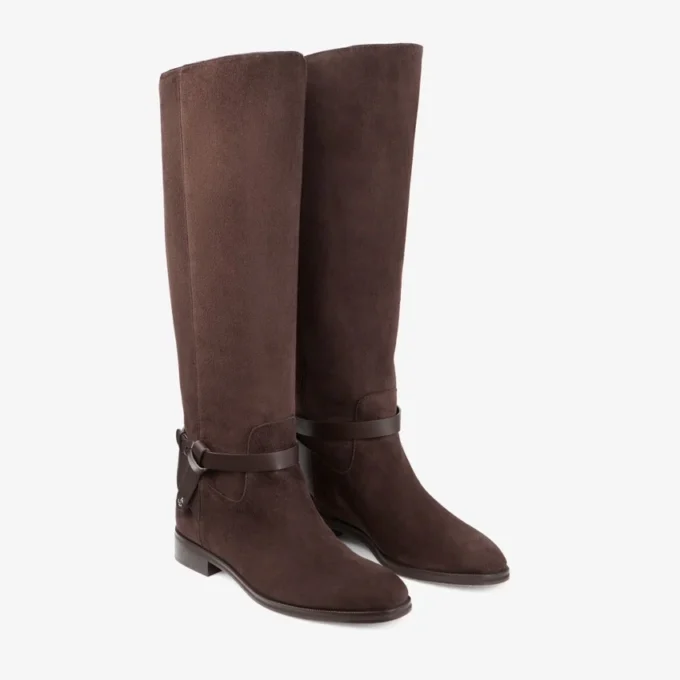 Botas altas Lawton de ante marrón y piel de becerro Botas altas Lawton de ante marrón y piel de becerro