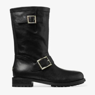 Botas de media caña de motero en piel de motero negra