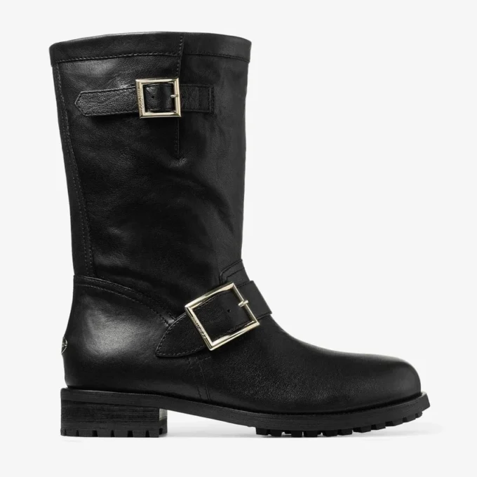 Botas de media caña de motero en piel de motero negra