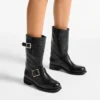 Botas de media caña de motero en piel de motero negra