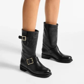 Botas de media caña de motero en piel de motero negra
