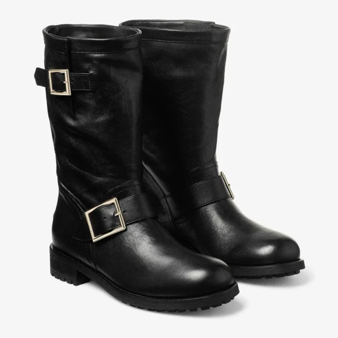 Botas de media caña de motero en piel de motero negra