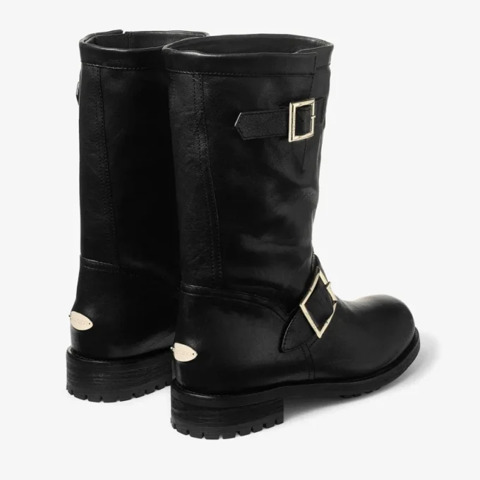 Botas de media caña de motero en piel de motero negra