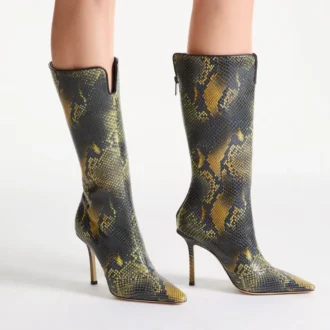 Botas de piel con estampado de pitón hasta la rodilla