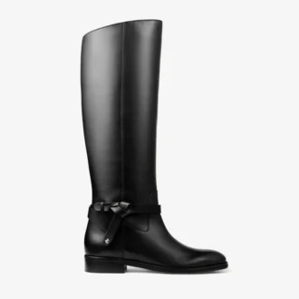 Botas hasta la rodilla Lawton en piel de becerro negro mate y vachetta suave