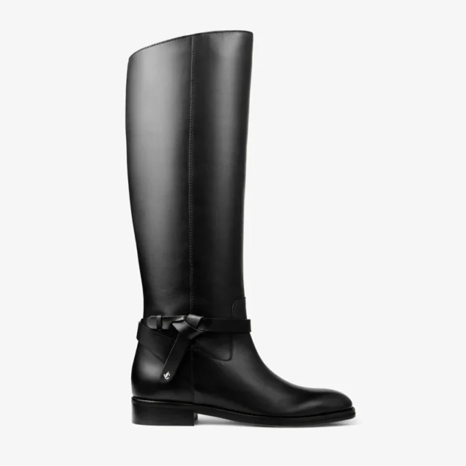Botas hasta la rodilla Lawton en piel de becerro negro mate y vachetta suave