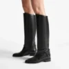 Botas hasta la rodilla Lawton en piel de becerro negro mate y vachetta suave