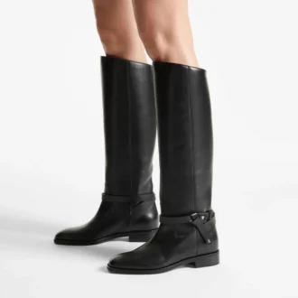 Botas hasta la rodilla Lawton en piel de becerro negro mate y vachetta suave