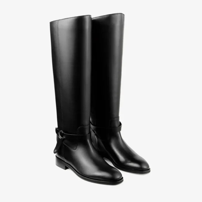 Botas hasta la rodilla Lawton en piel de becerro negro mate y vachetta suave