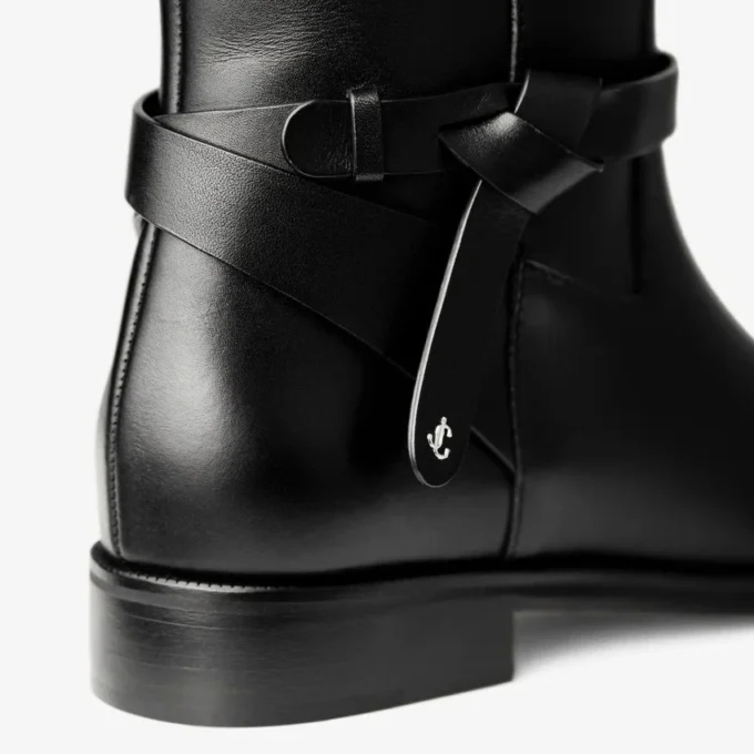 Botas hasta la rodilla Lawton en piel de becerro negro mate y vachetta suave