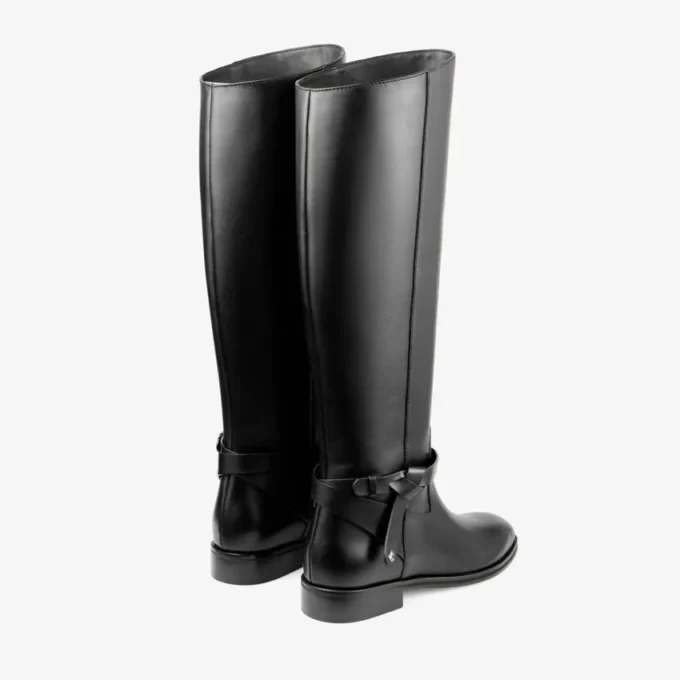 Botas hasta la rodilla Lawton en piel de becerro negro mate y vachetta suave