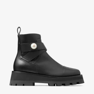 Botas planas de cuero negro Meena