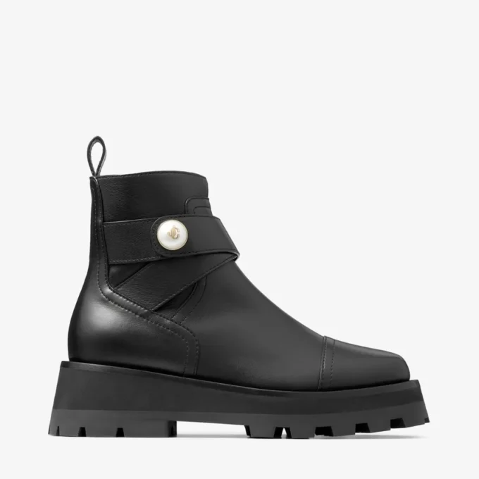 Botas planas de cuero negro Meena Botas planas de cuero negro Meena