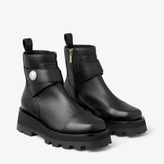 Botas planas de cuero negro Meena