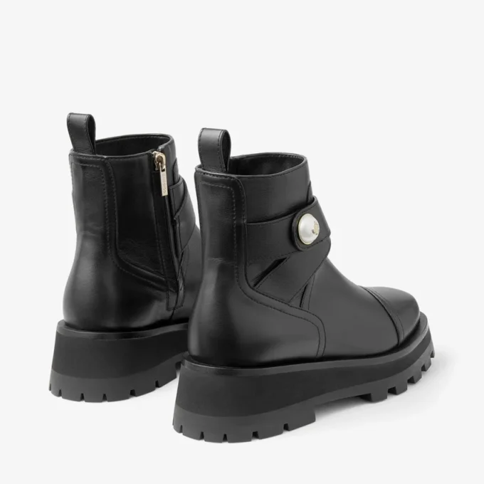 Botas planas de cuero negro Meena Botas planas de cuero negro Meena