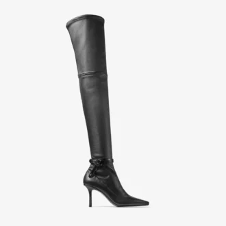 Botas por encima de la rodilla Camie en napa elástica negra y piel spazzolato