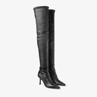 Botas por encima de la rodilla Camie en napa elástica negra y piel spazzolato