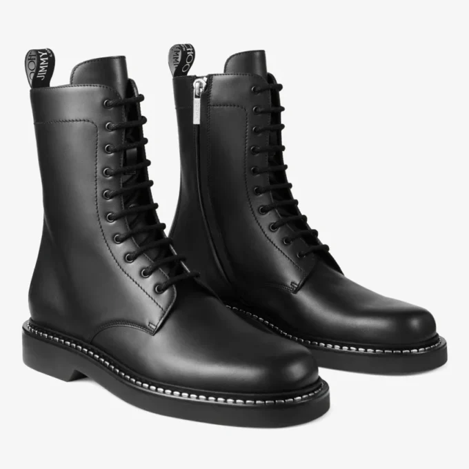 Botas Rowan Derby de piel de becerro lisa negra con detalle de ribete metálico Botas Rowan Derby de piel de becerro lisa negra con detalle de ribete metálico