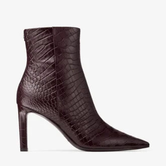 Botines Frankie  85 Botines de cuero con relieve de cocodrilo en color merlot intenso