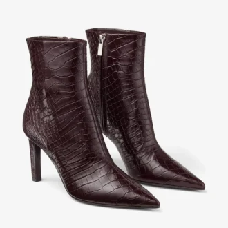 Botines Frankie  85 Botines de cuero con relieve de cocodrilo en color merlot intenso