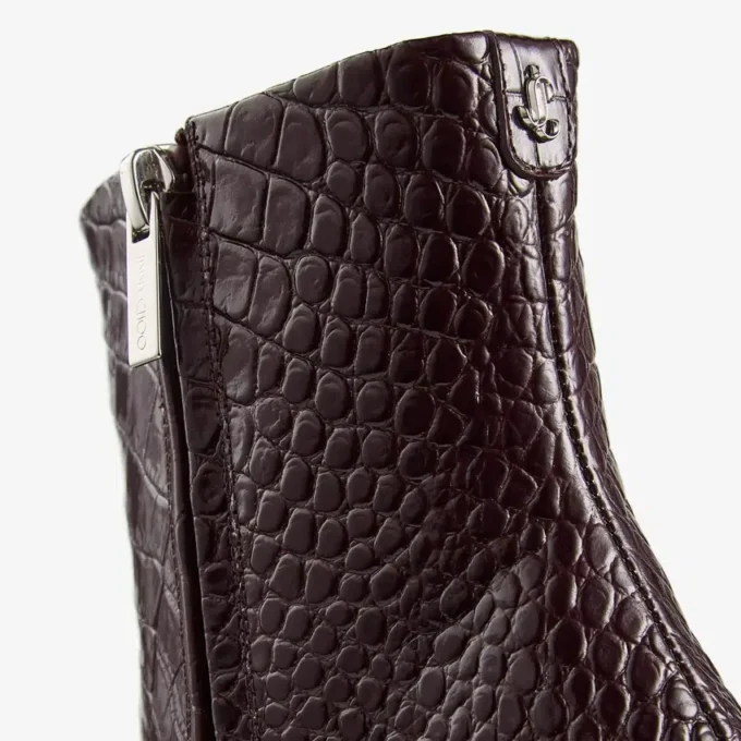 Botines Frankie  85 Botines de cuero con relieve de cocodrilo en color merlot intenso