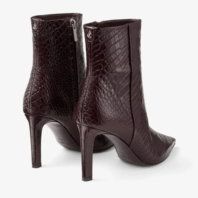 Botines Frankie  85 Botines de cuero con relieve de cocodrilo en color merlot intenso
