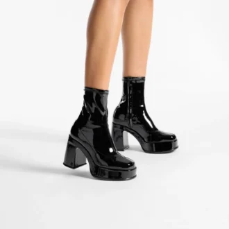 Botines Hadi 100 en tejido elástico charol negro